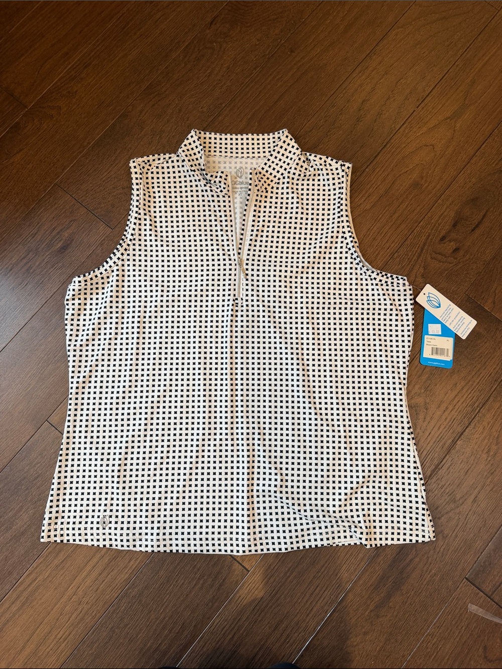 GG Blue Sleeveless Zip-Front Geo Print Top - White/Black NWT Size XL - C73-043